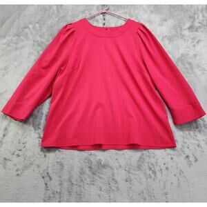 Lark & Ro Top Women's 14 Pink Back Button Three Quarter Sleeve Crew Neck Stretch